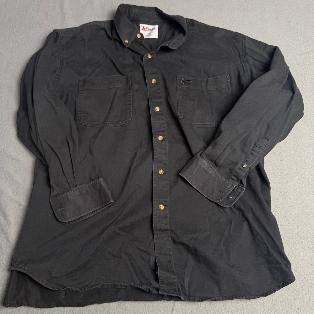 Chase Authentics Mens XL Black Cotton Twill Button Down Shirt Long Sleeve Racing